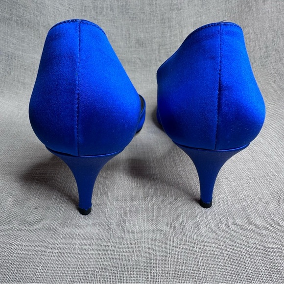 EUC Kate Spade Emison Blue Satin Peep Toe Heels Crystal Embellishment - Picture 3 of 5
